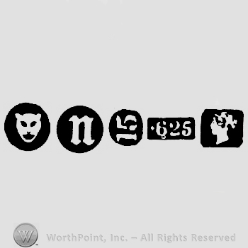 Leopard's Head  and date-letter n and Carat Mark 15-625 and Duty Mark