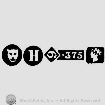 Leopard's Head and date-letter H and Carat Mark 9-375 and Duty Mark