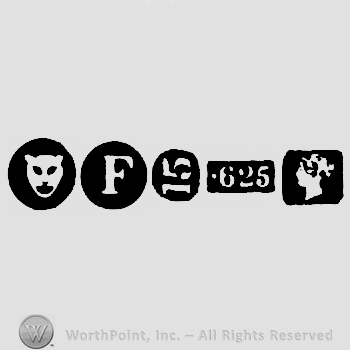 Leopard's Head and date-letter F and Carat Mark 15-625 and Duty Mark
