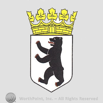 Heraldry: crown, bear, shield.