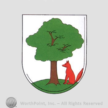 Heraldry: three, shield, fox.