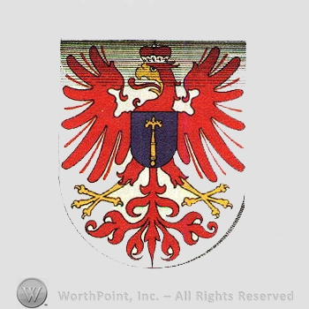 Heraldry: eagle, crown, shield.