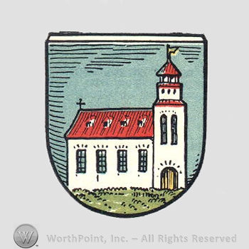 Heraldry: church, shield.