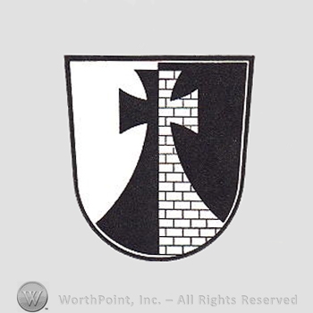Heraldry: maltese cross rising, brics, shiled.