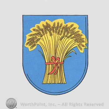 Heraldry: bunch of wheat and a shield.