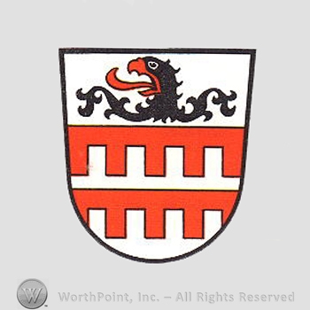 Heraldry: griffin, red lines, shield.
