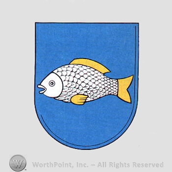 Heraldry: fish and a shield.