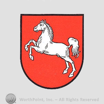 Heraldry: horse and a shield.