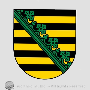 Heraldry: shield, yellow and black lines, crown and ring line.