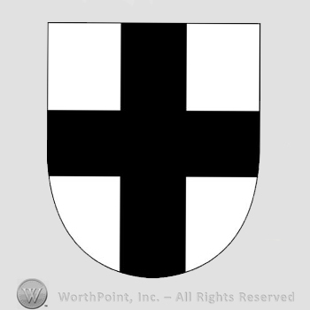 Heraldry: black cross, shield.