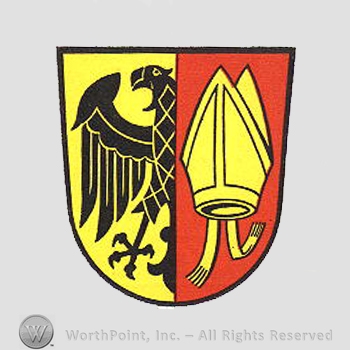 Heraldry: shield, eagle, priest hat.