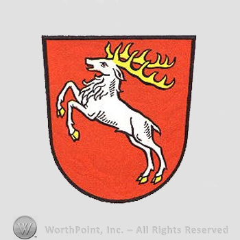 Heraldry: shield and a deer.