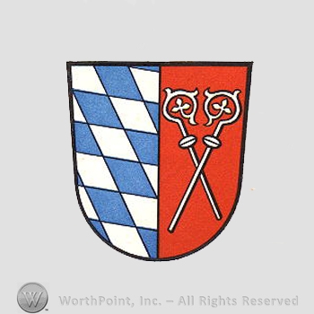 Heraldry: shield, monastery sticks, chequered field.