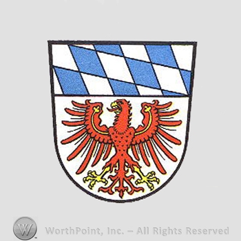 Heraldry: shield, chequered field, eagle.