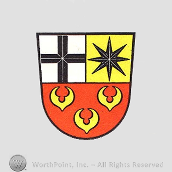 Heraldry: shield, cross, star, crescent.