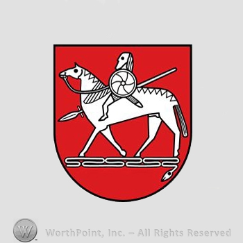 Heraldry: shield, knight and horse.