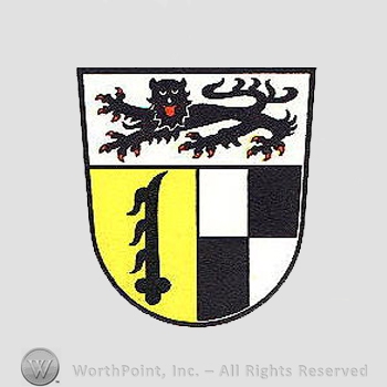 Heraldry: leopard, horns, black and white squares, shield.