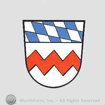 Heraldry: shield, diamond pattern, waving line.