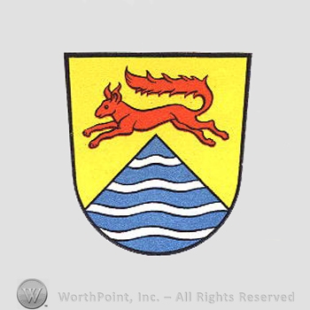 Heraldry: shield, triangle, waving line, squirrel.