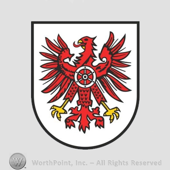 Heraldry: shield, eagle, wheel.