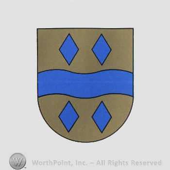 Heraldry: shield, waving line, diamonds.
