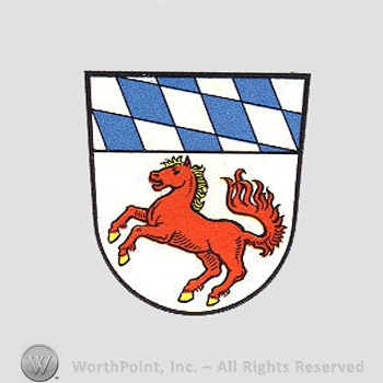 Heraldry: shield, horse, diamond pattern.