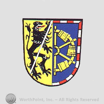 Heraldry: shield, lion, whater mill.