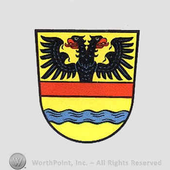 Heraldry: shield, two heads eagle, red line, waving line.