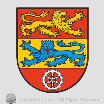 Heraldry: shield, lion, panther, wheel.