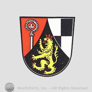 Heraldry: shield, lion, monastery stick, black and white squares.