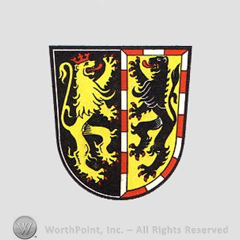 Heraldry: shield, lions.