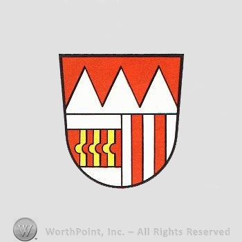 Heraldry: shield, dents, white and yellow lines.