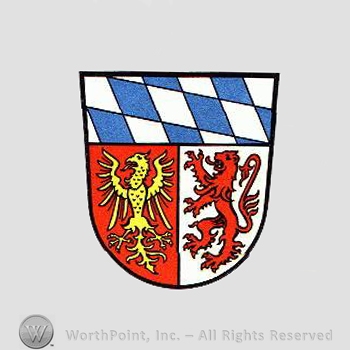 Heraldry: shield, diamond pattern, lion, eagle.