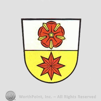 Heraldry: shield, star, cinquefoils.