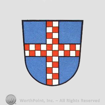 Heraldry: shield and cross.