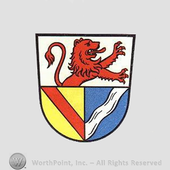 Heraldry: shield, lion, waving line, red line.