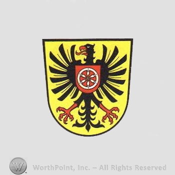 Heraldry: shield, eagle, wheel.