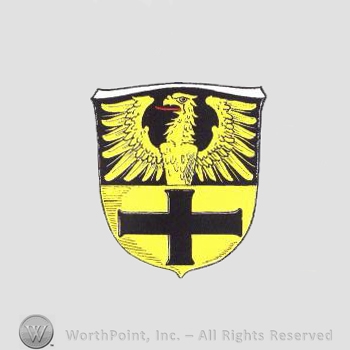 Heraldry: shiled, cross, eagle.