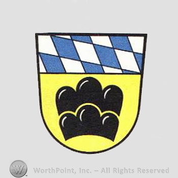 Heraldry: shield, diamonds, black round balls.