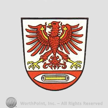 Heraldry: shield, eagle, shuttle.