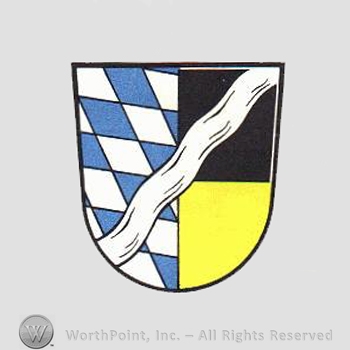 Heraldry: shield, waving line, diamonds patern, yellow and black squares.