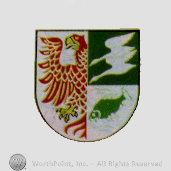 Heraldry: shield, eagle, fish, goose.