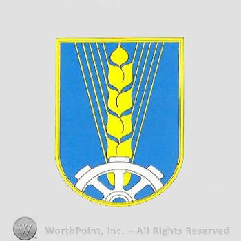 Heraldry: shield, whaeat spice, wheel.