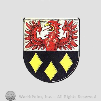 Heraldry: shield, eagle, three diamonds.