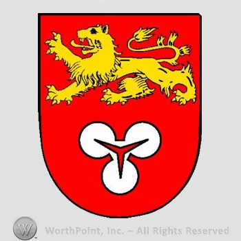 Heraldry: shield, lion, trefoil.