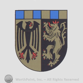 Heraldry: shield, eagle, lion, crown.