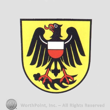 Heraldry: shield, eagle, small shield, antler.
