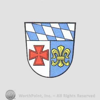 Heraldry: shiled, diamonds pattern, maltese cross, fleur-de-lis.