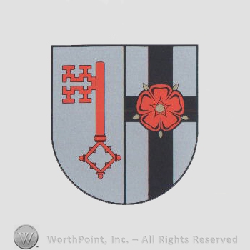 Heraldry: shield, rose, cross, key