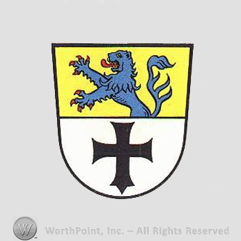 Heraldry: shield, lion, cross.